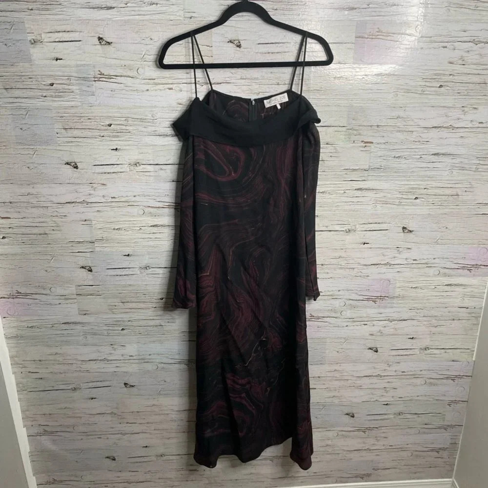 Rachel Zoe black red Maxi long sleeve cold shoulder dress size small